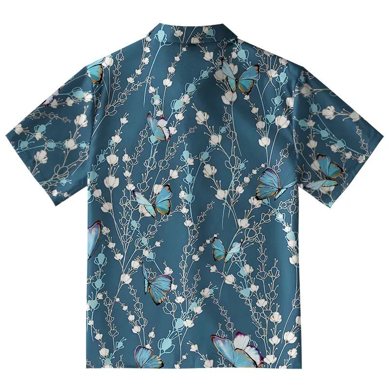  Blue Floral And Butterfly Aloha Hawaiian Shirt