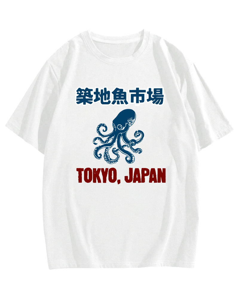 Tsukiji Fish Market Octopus Cotton casual T-shirt