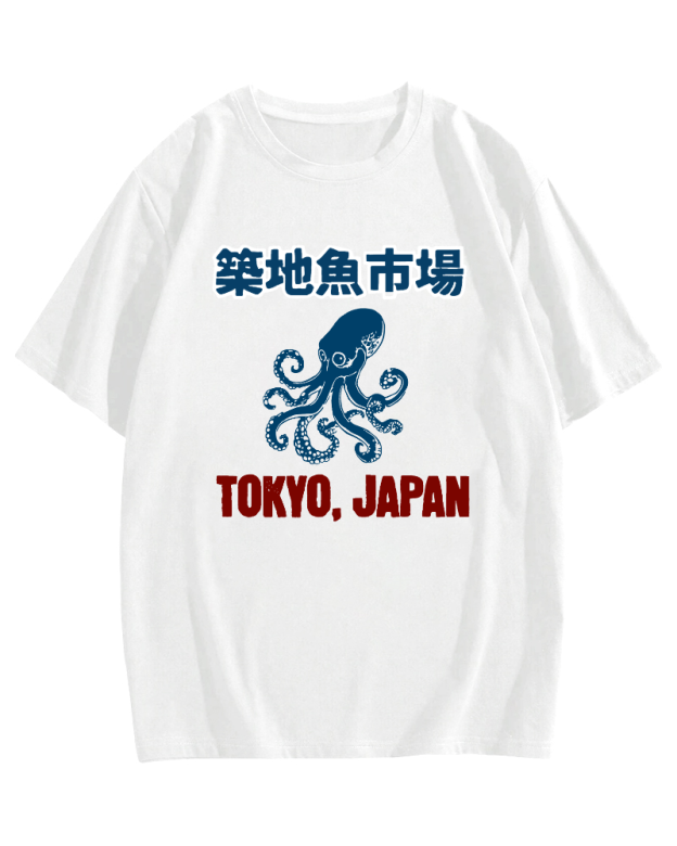 Tsukiji Fish Market Octopus Cotton casual T-shirt