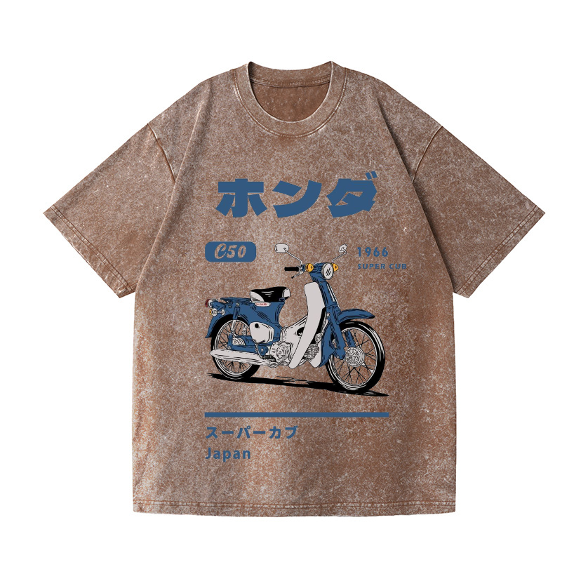 Honda C50 Super Cub Motorcycle Vintage Wash Japanese Design T-Shirt