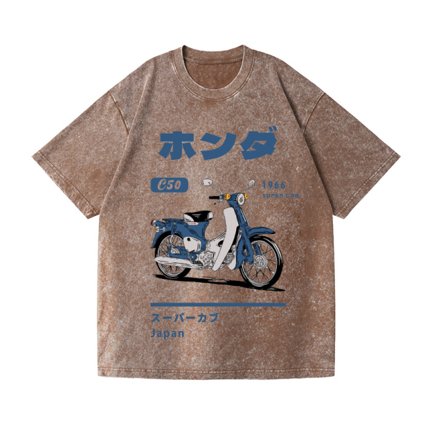 Honda C50 Super Cub Motorcycle Vintage Wash Japanese Design T-Shirt