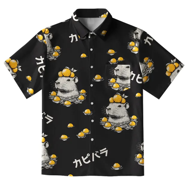  Cute Capybara And Lemon Button-up Shirt