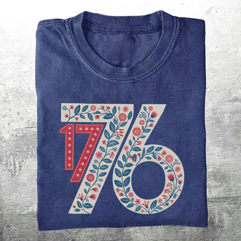Vintage Floral 1776 USA Independence Washed Folded T-shirt