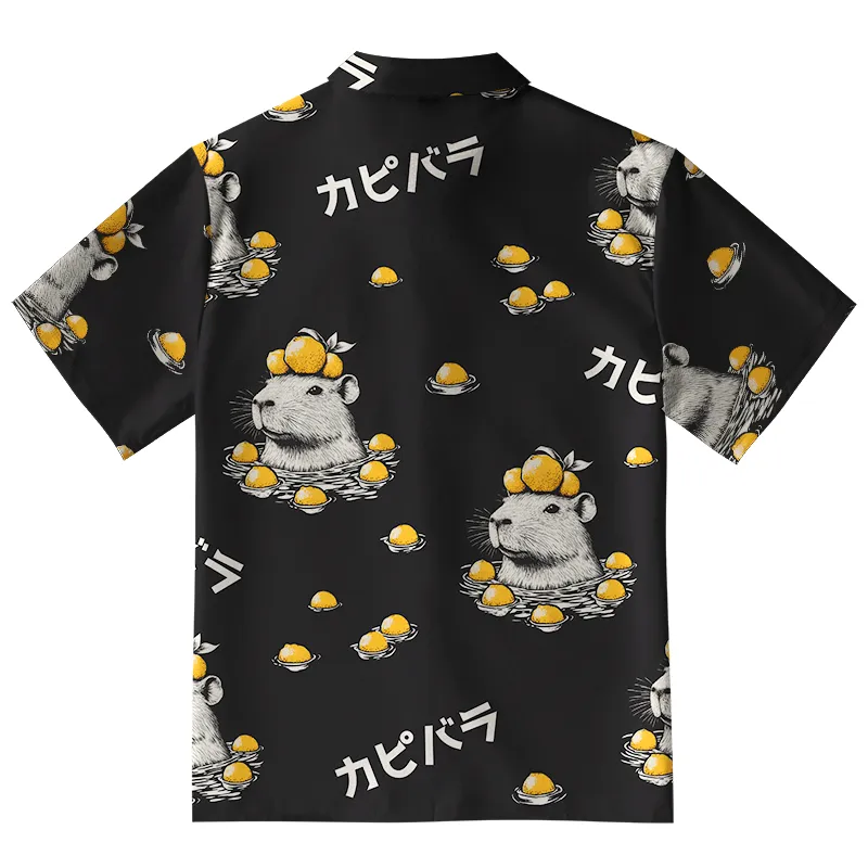  Cute Capybara And Lemon Button-up Shirt