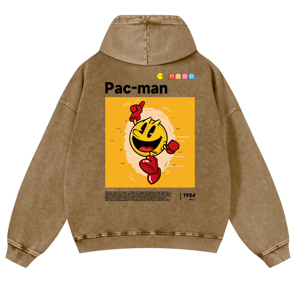 Pacman Vintage Washed Cotton Back Art Hoodie