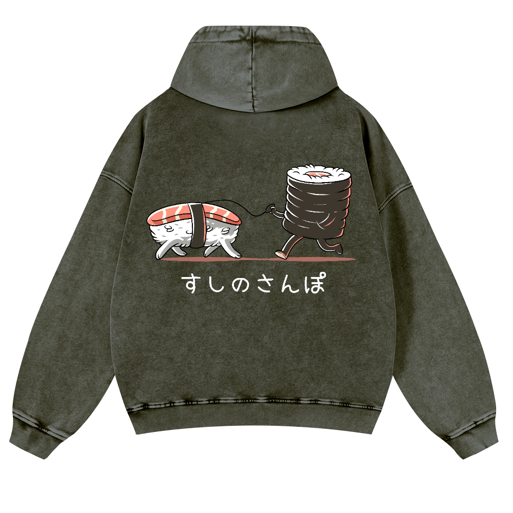 Sushi Vintage Washed Cotton Back Art Hoodie