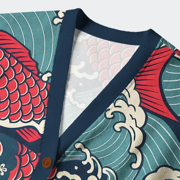 Fishneo Koi Wave Ugly Cardigan Sweater