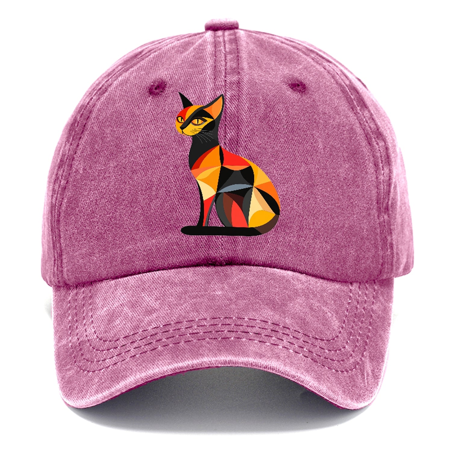 Geometric Cat In Thought Washed Cap