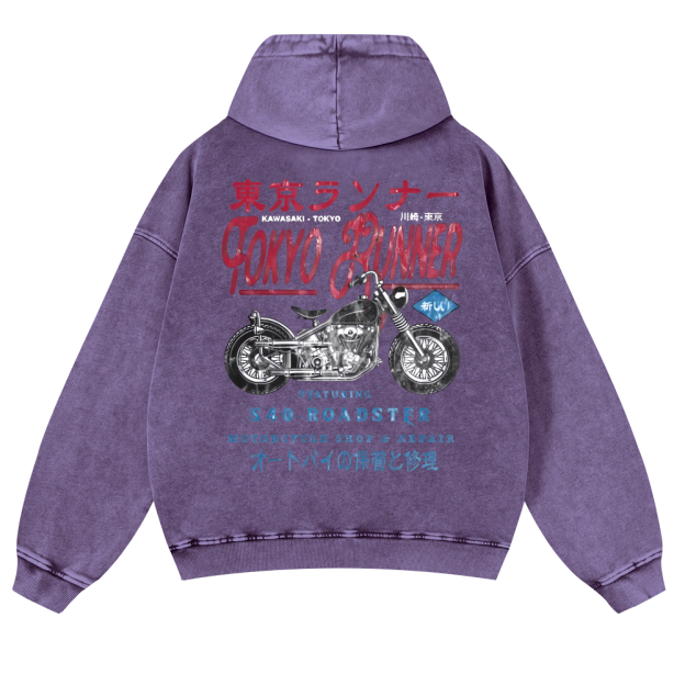 Kawasaki Motorcycle Bike Vintage Washed Cotton Back Art Hoodie