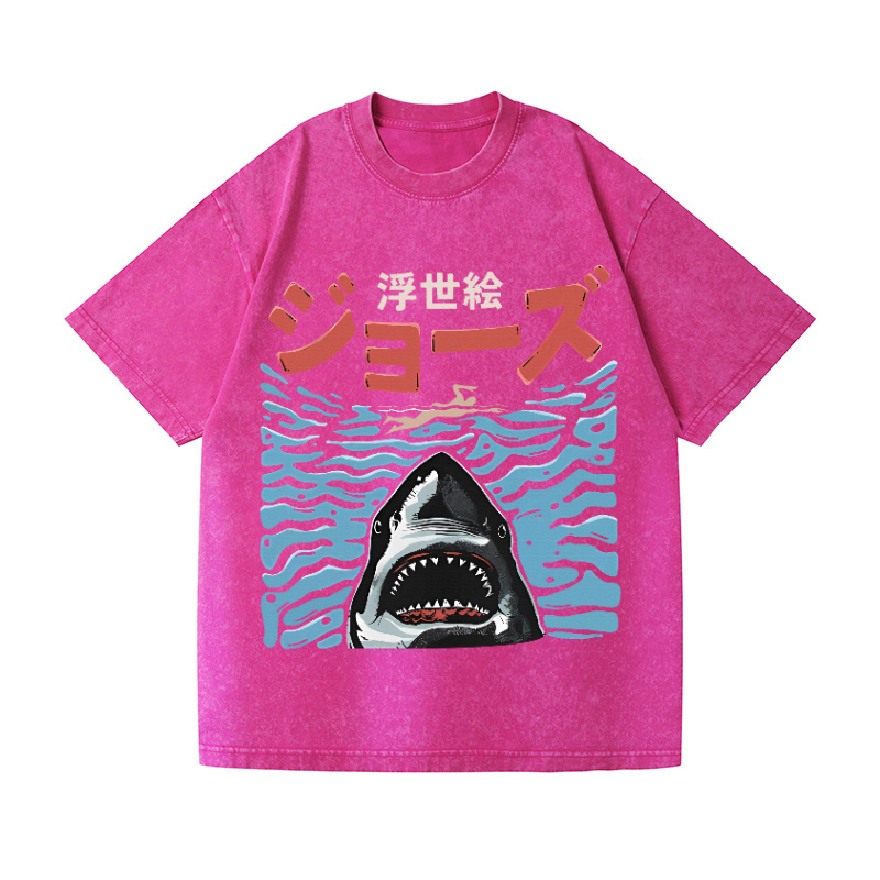 Ukiyoe Jaws Shark Vintage Wash Japanese Design T-Shirt
