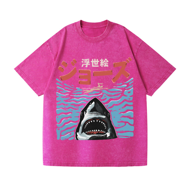 Ukiyoe Jaws Shark Vintage Wash Japanese Design T-Shirt