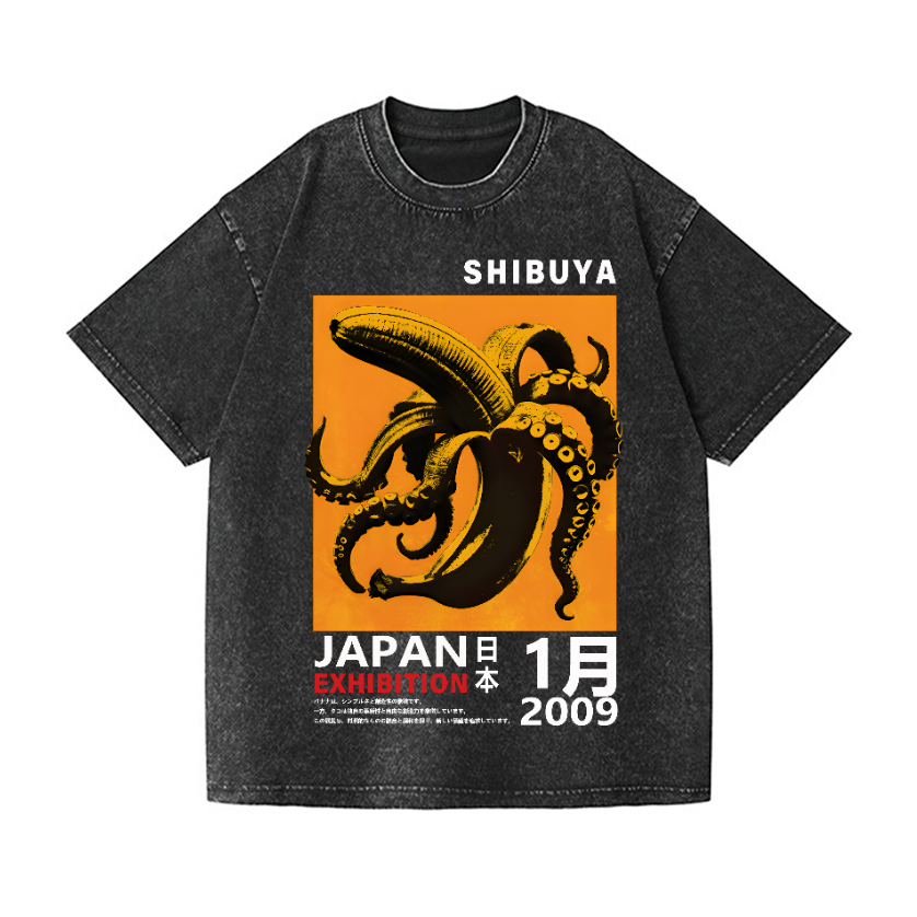 Shibuya Banana Octopus Vintage Wash Japanese Design T-Shirt