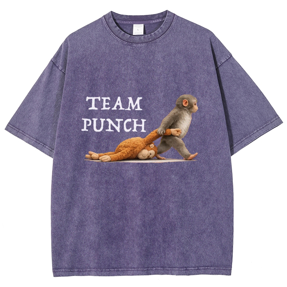 Unisex Team Punch Printed Washed Folded T-shirt