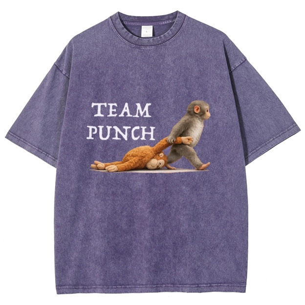 Unisex Team Punch Printed Washed Folded T-shirt