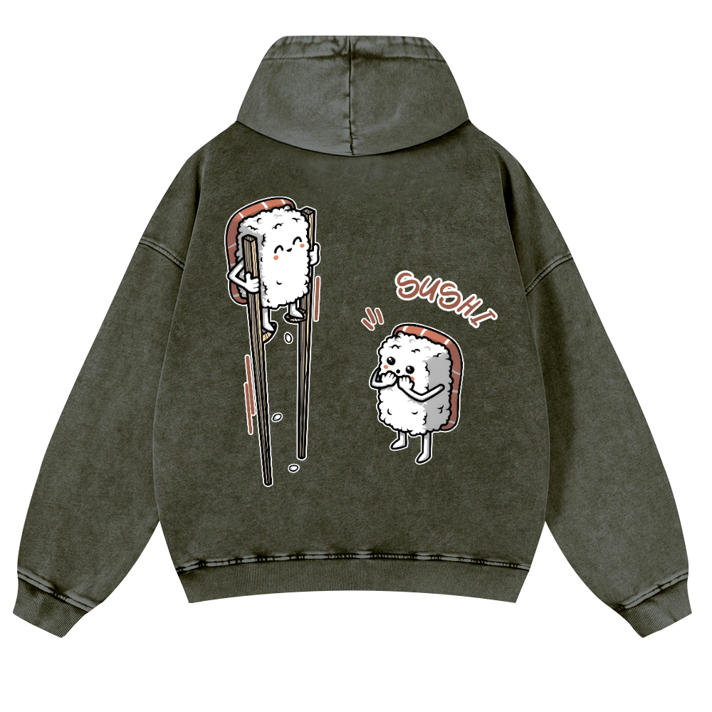 Sushi Vintage Washed Cotton Back Art Hoodie