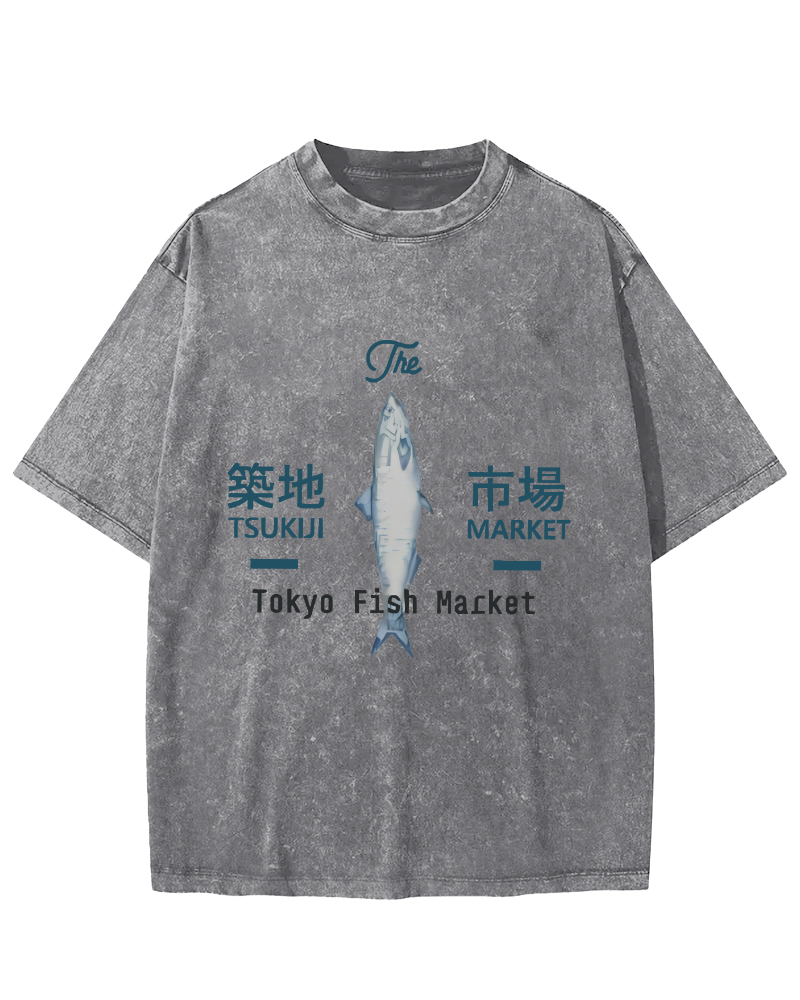 Tokyo Tsukiji Fish Market Vintage Washed T-shirt