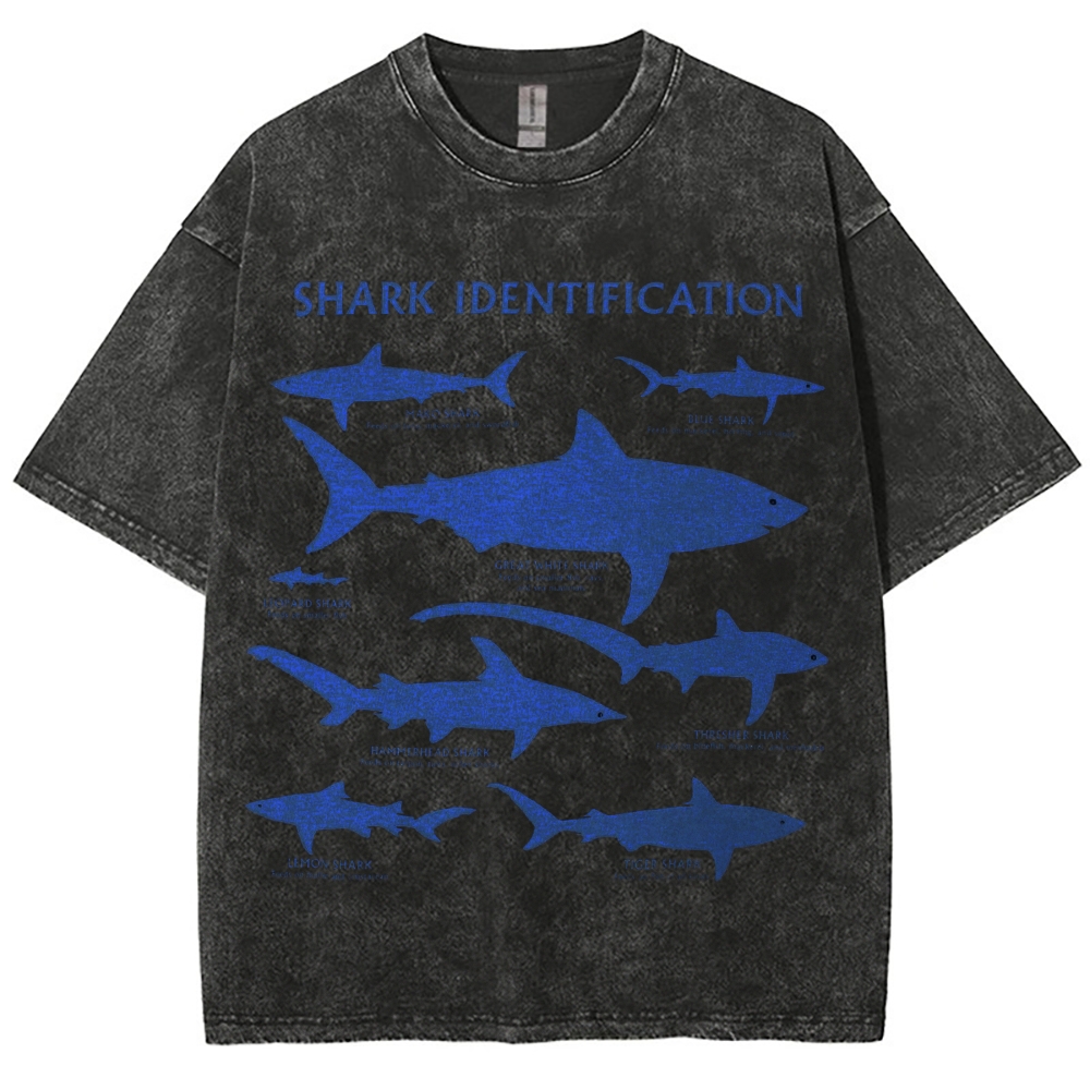 Unisex Washed Shark Identification Print T-shirt