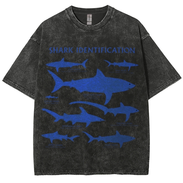 Unisex Washed Shark Identification Print T-shirt