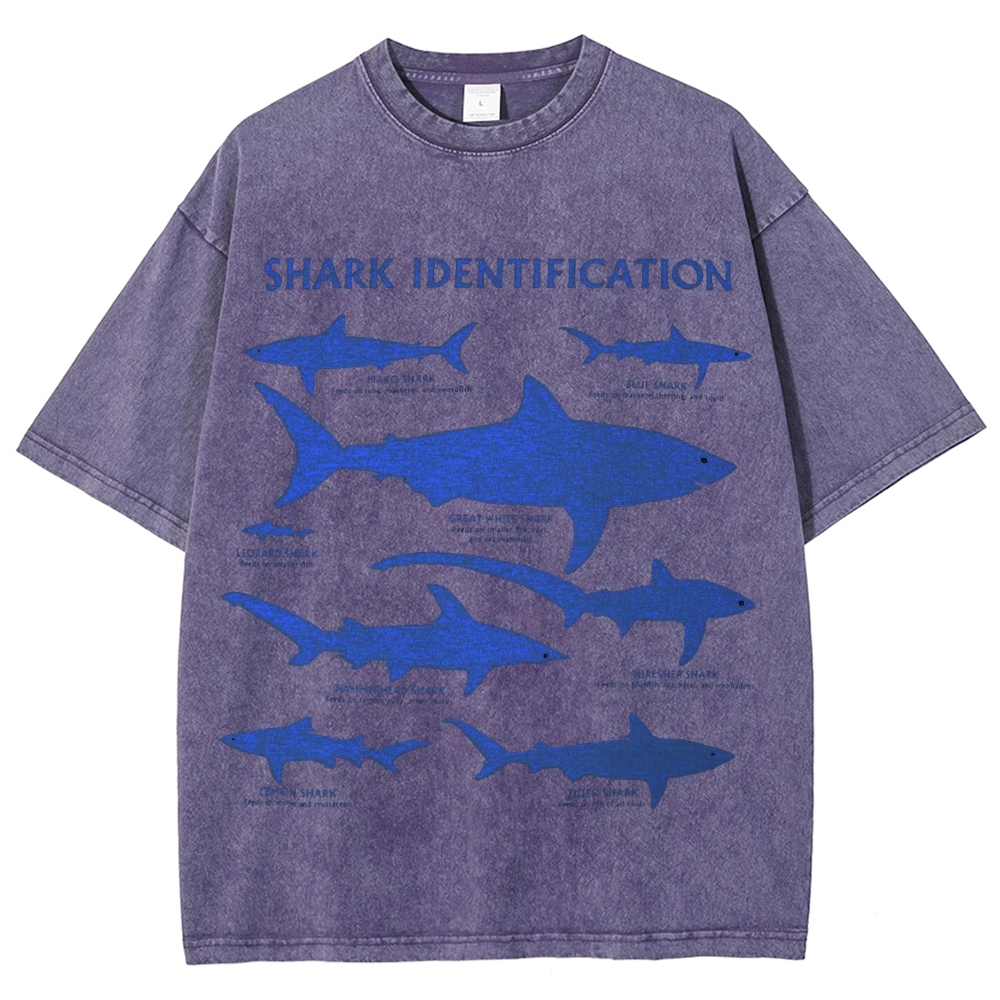 Unisex Washed Shark Identification Print T-shirt