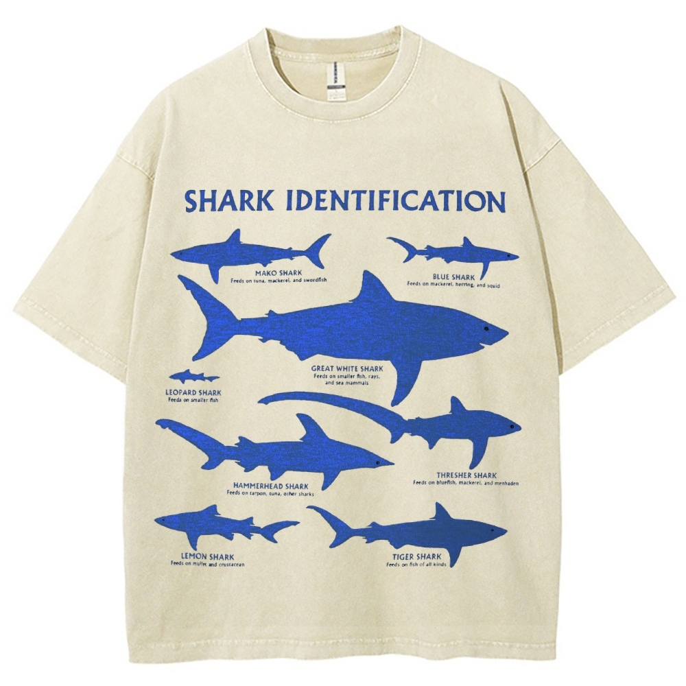 Unisex Washed Shark Identification Print T-shirt