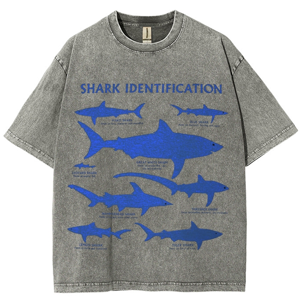 Unisex Washed Shark Identification Print T-shirt