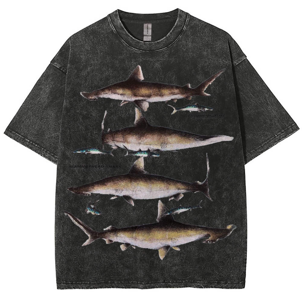Unisex Washed Shark Print T-shirt