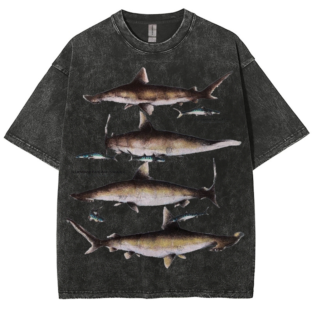 Unisex Washed Shark Print T-shirt