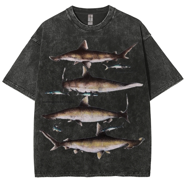 Unisex Washed Shark Print T-shirt