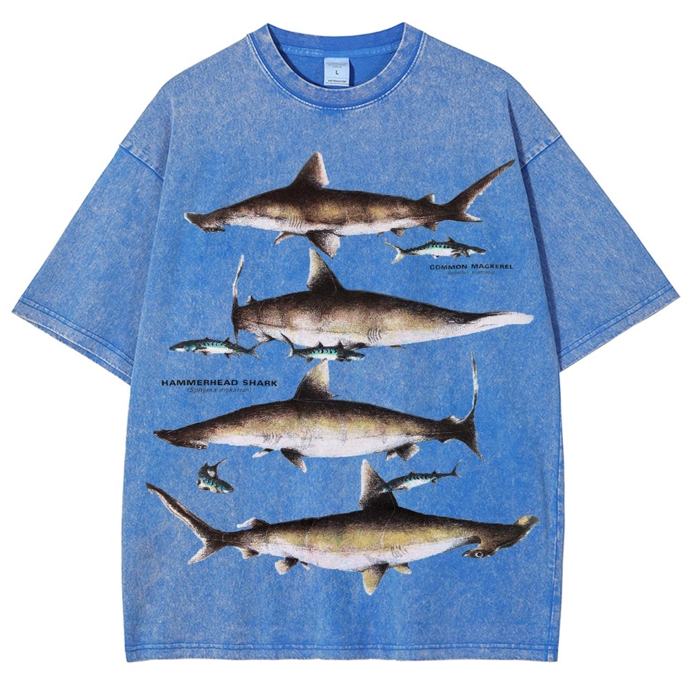 Unisex Washed Shark Print T-shirt