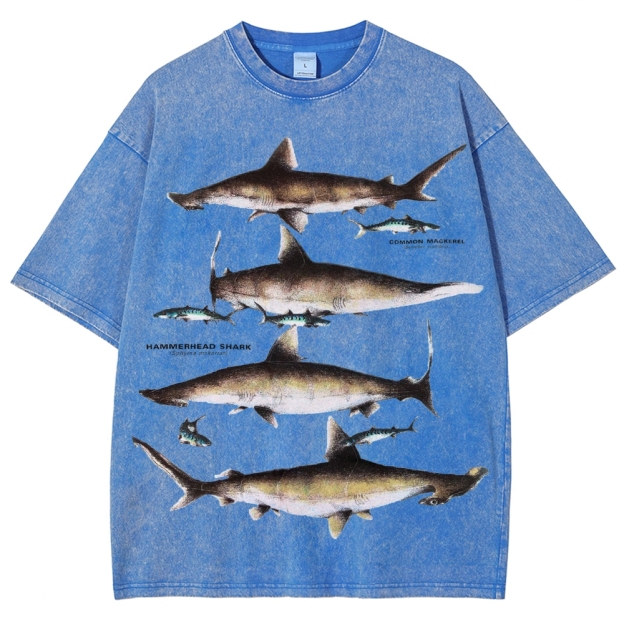 Unisex Washed Shark Print T-shirt