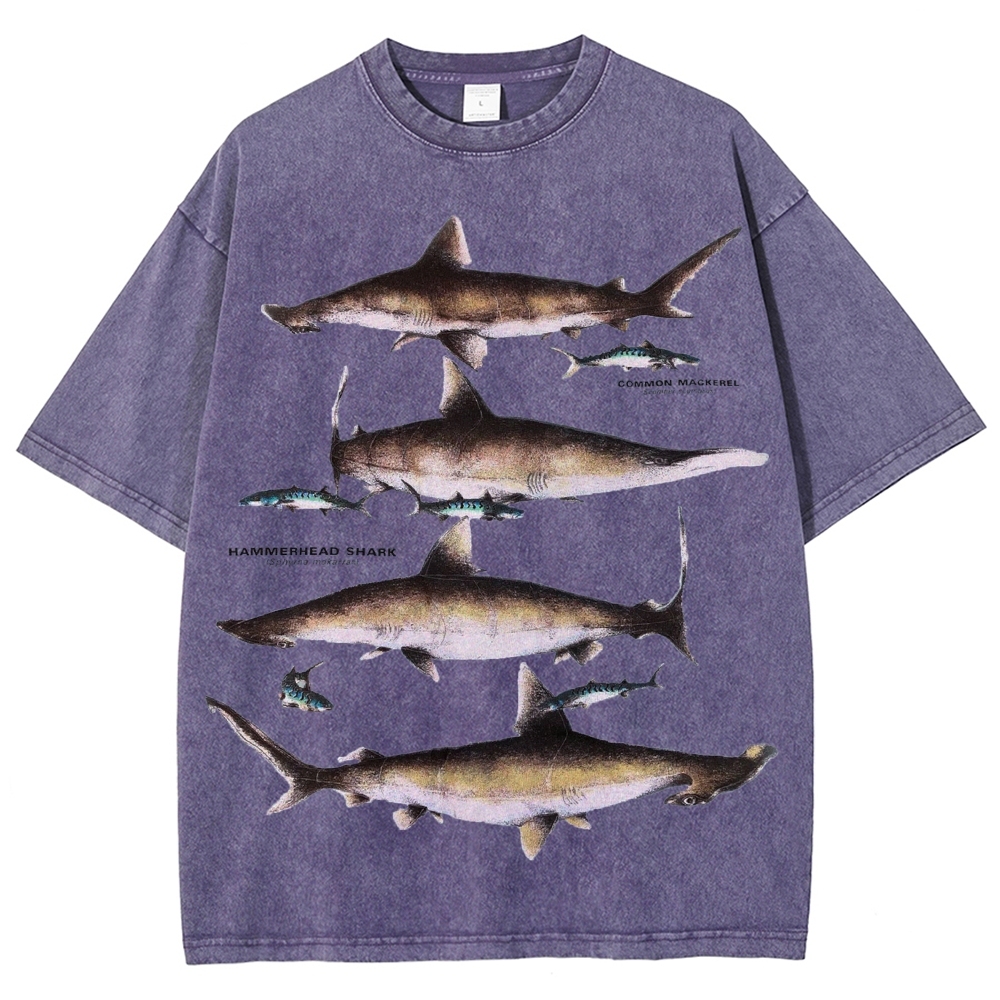 Unisex Washed Shark Print T-shirt
