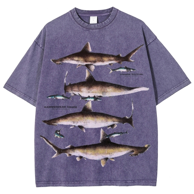 Unisex Washed Shark Print T-shirt