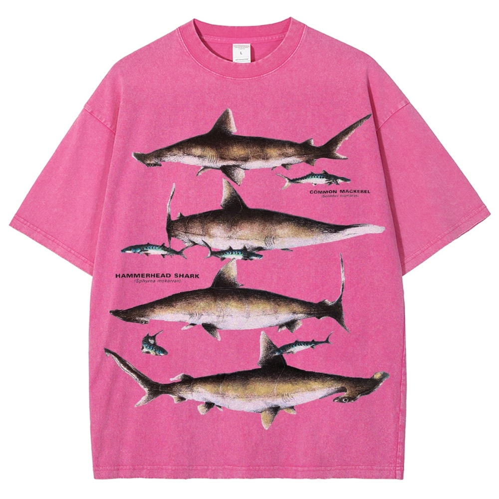 Unisex Washed Shark Print T-shirt