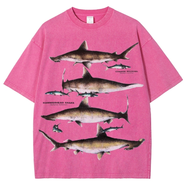 Unisex Washed Shark Print T-shirt