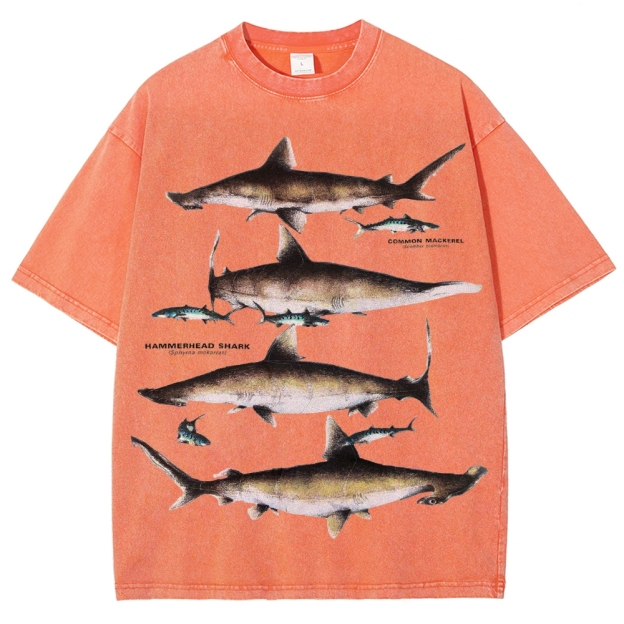 Unisex Washed Shark Print T-shirt
