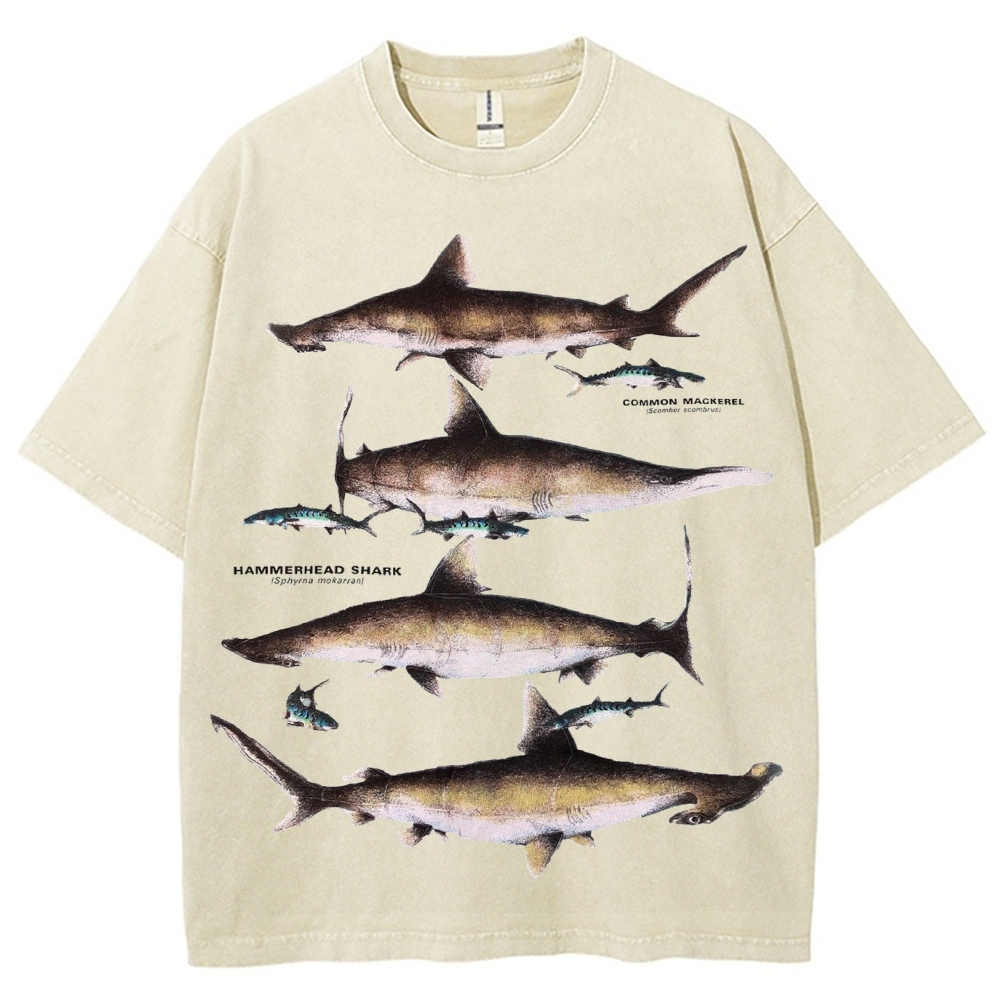 Unisex Washed Shark Print T-shirt