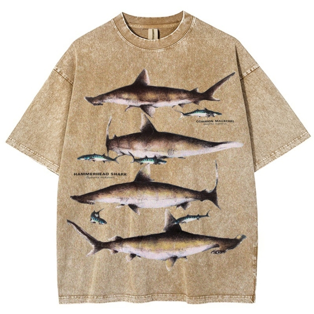Unisex Washed Shark Print T-shirt
