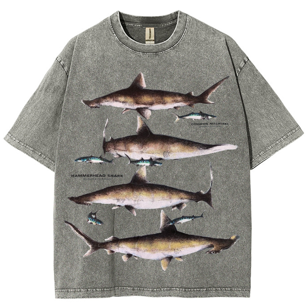 Unisex Washed Shark Print T-shirt