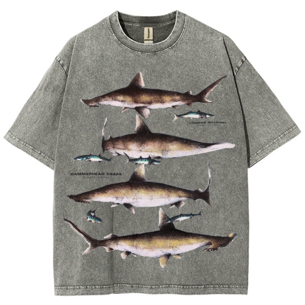 Unisex Washed Shark Print T-shirt