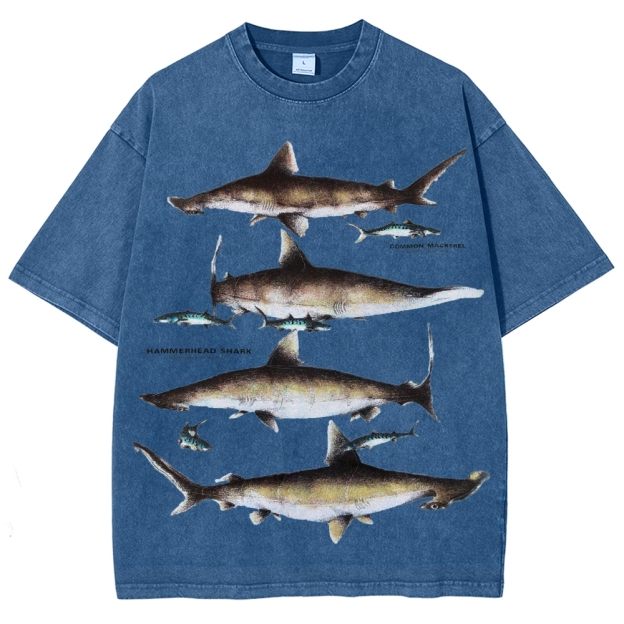 Unisex Washed Shark Print T-shirt