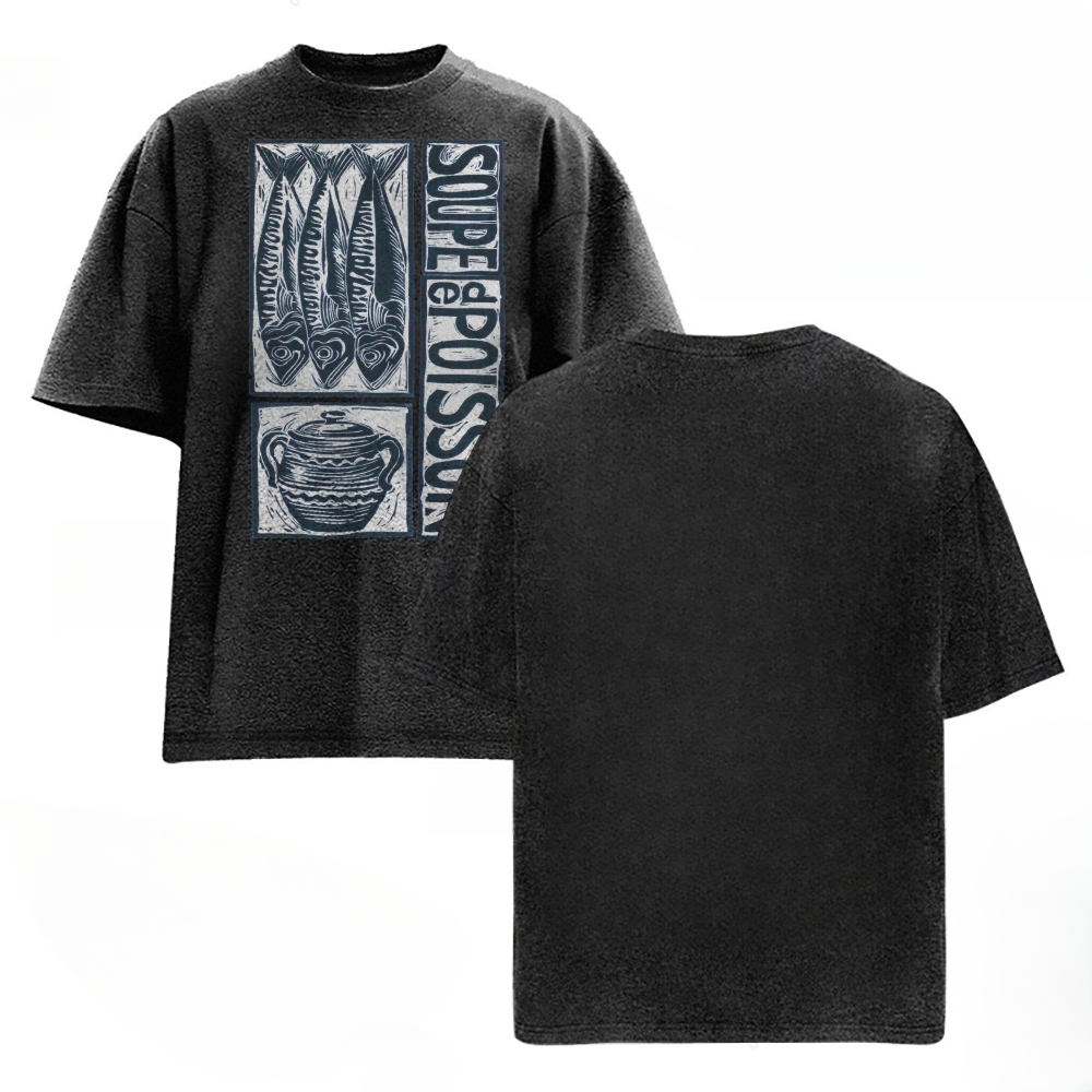 Unisex Sardines Print Washed Tee