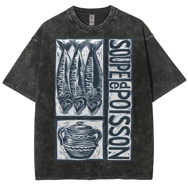 Unisex Sardines Print Washed Tee