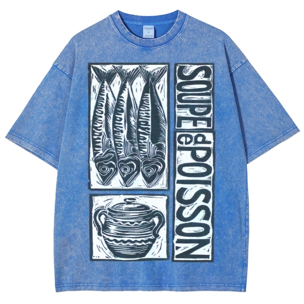 Unisex Sardines Print Washed Tee