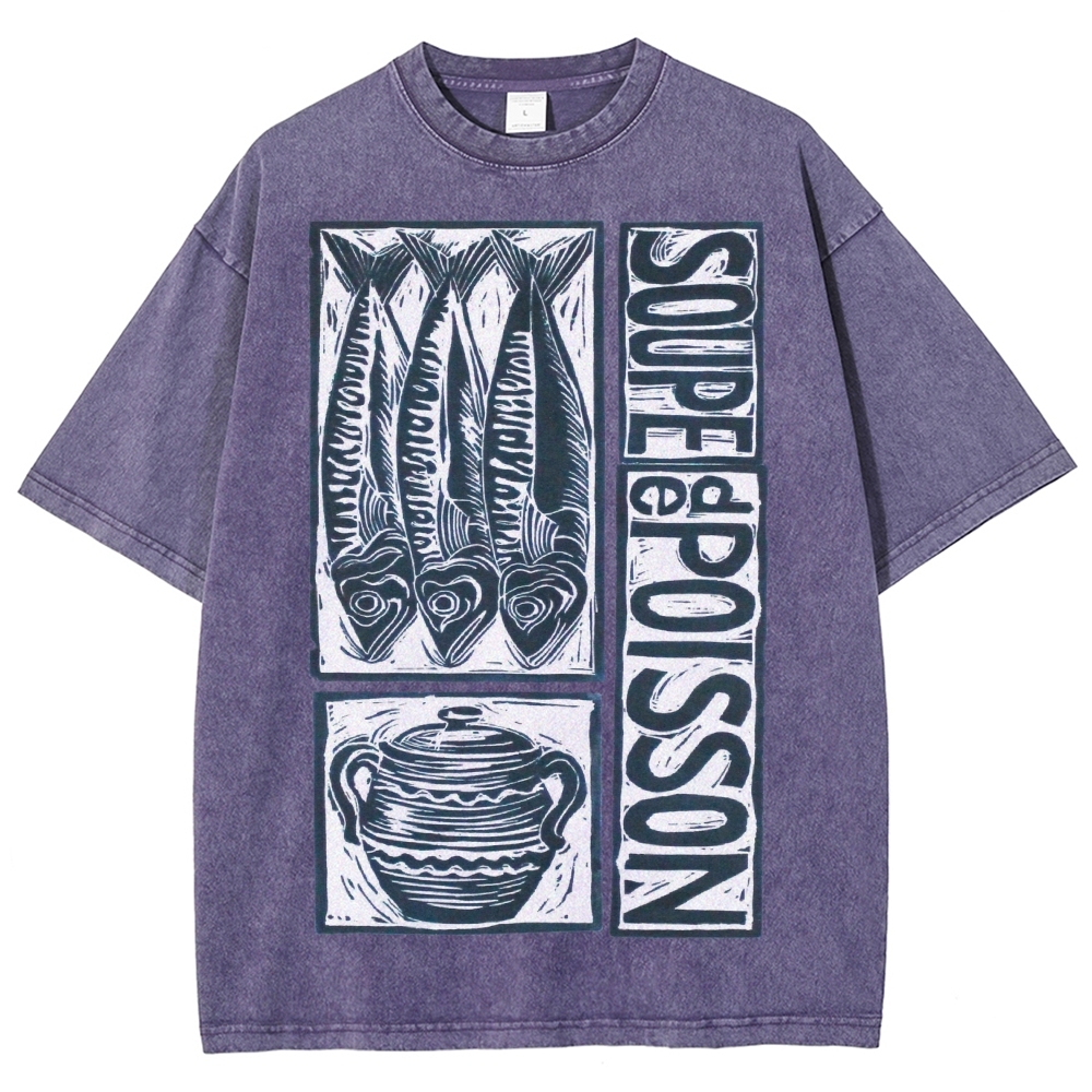 Unisex Sardines Print Washed Tee