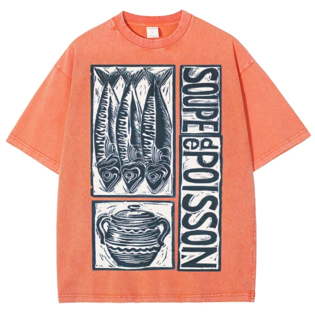 Unisex Sardines Print Washed Tee