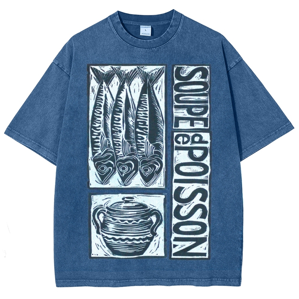 Unisex Sardines Print Washed Tee