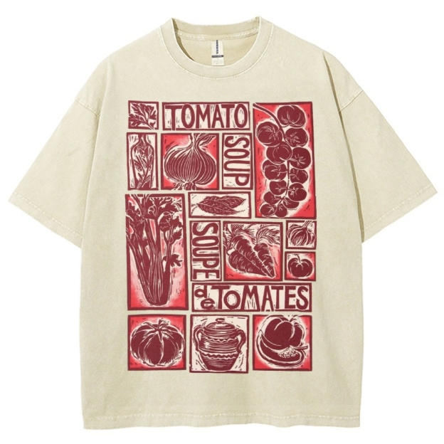 Unisex Tomato Soup Prints Washed Tee