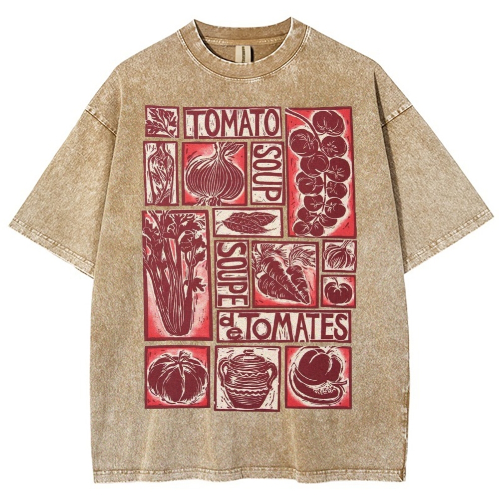 Unisex Tomato Soup Prints Washed Tee