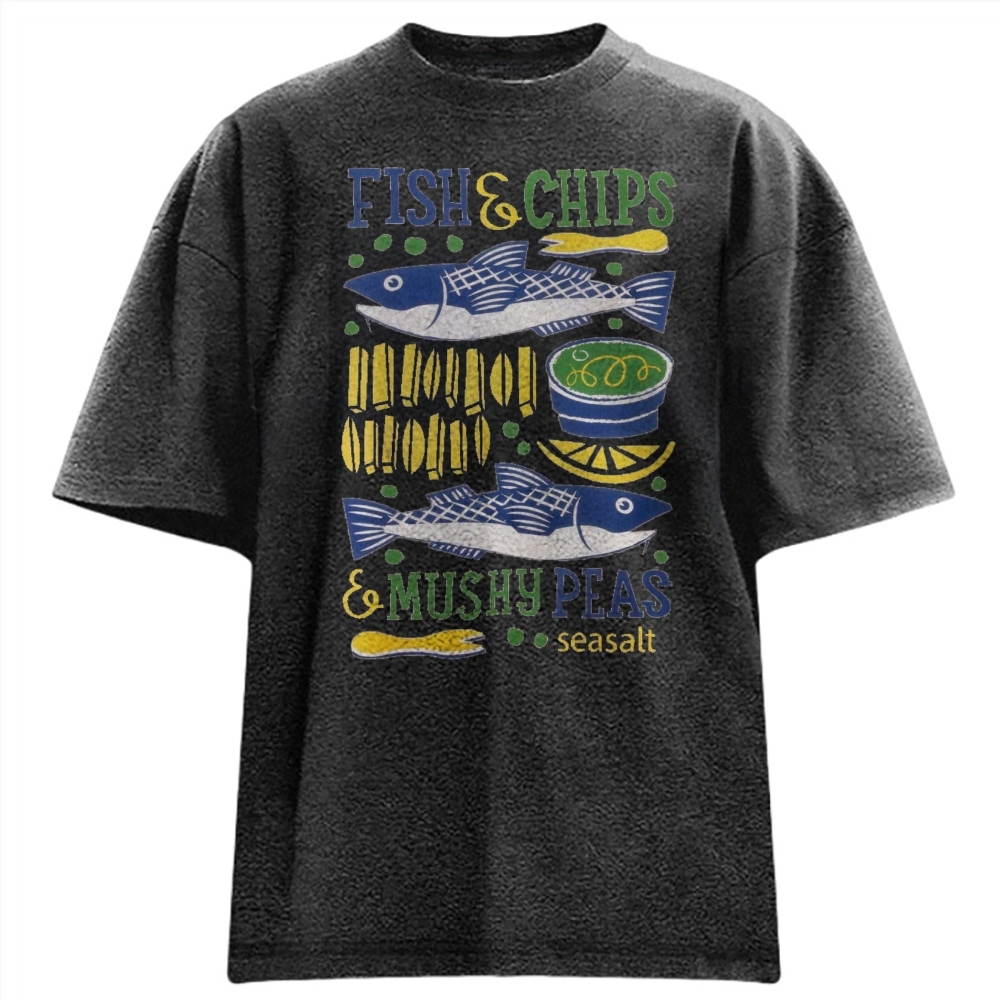 Unisex Fun Salmon Prints Washed Tee