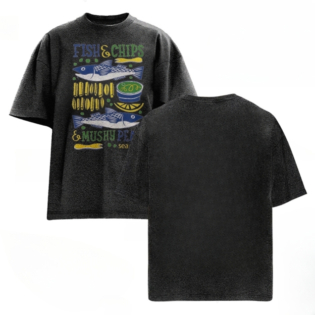 Unisex Fun Salmon Prints Washed Tee